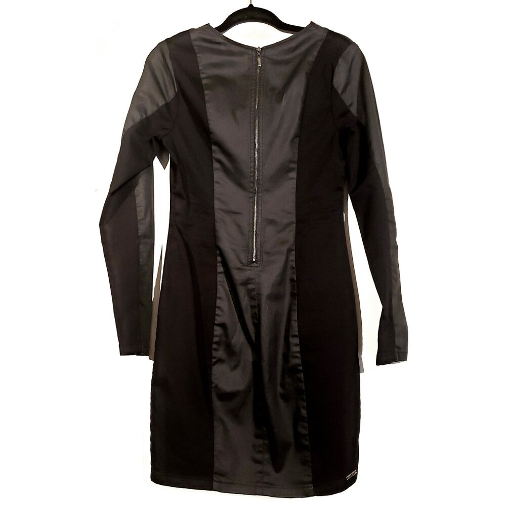 Black Colcii Long Sleeve Leather Look Slimming Dress